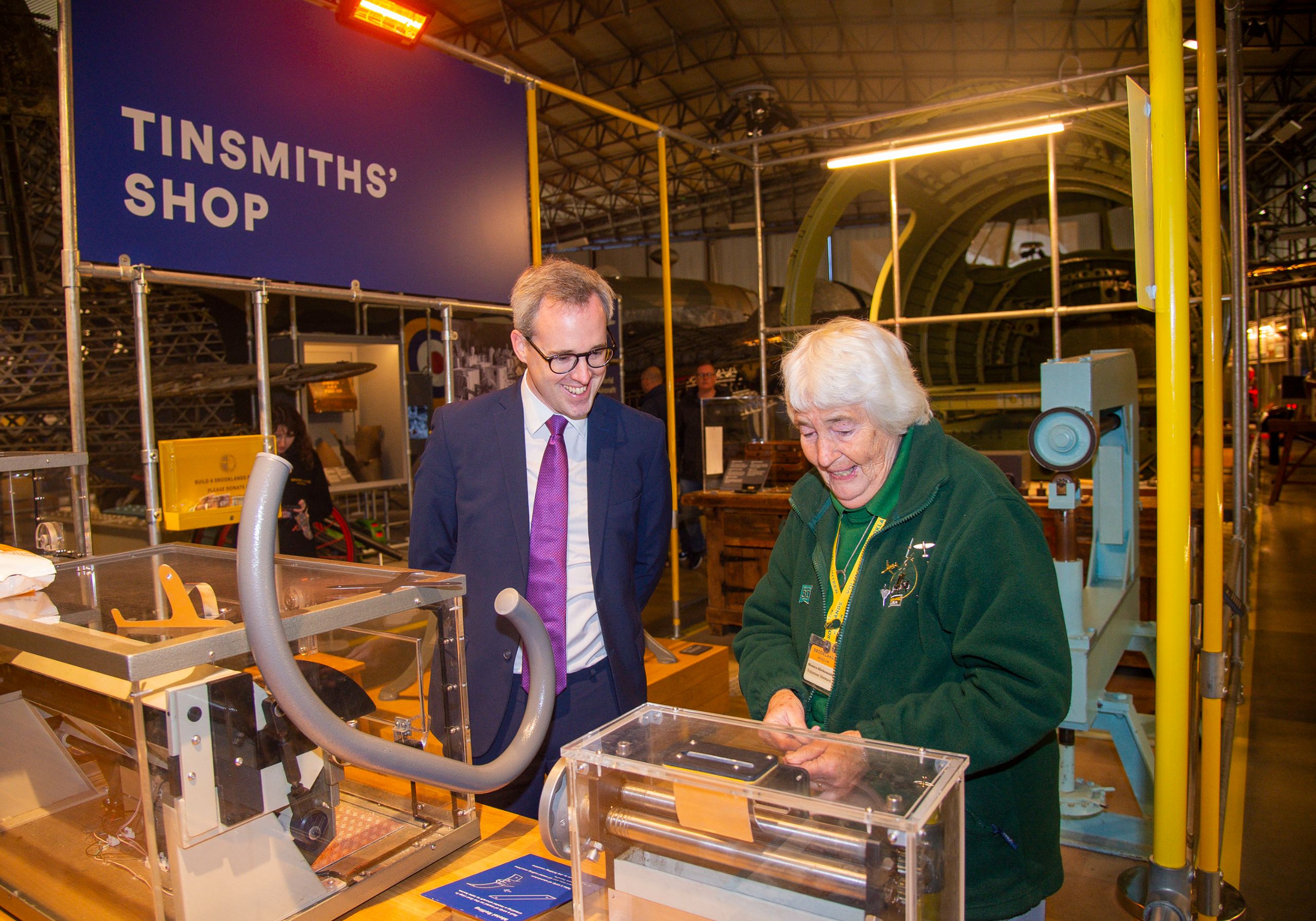 Lord Parkinson visits the Brooklands Aircraft Factory and meets a volunteer