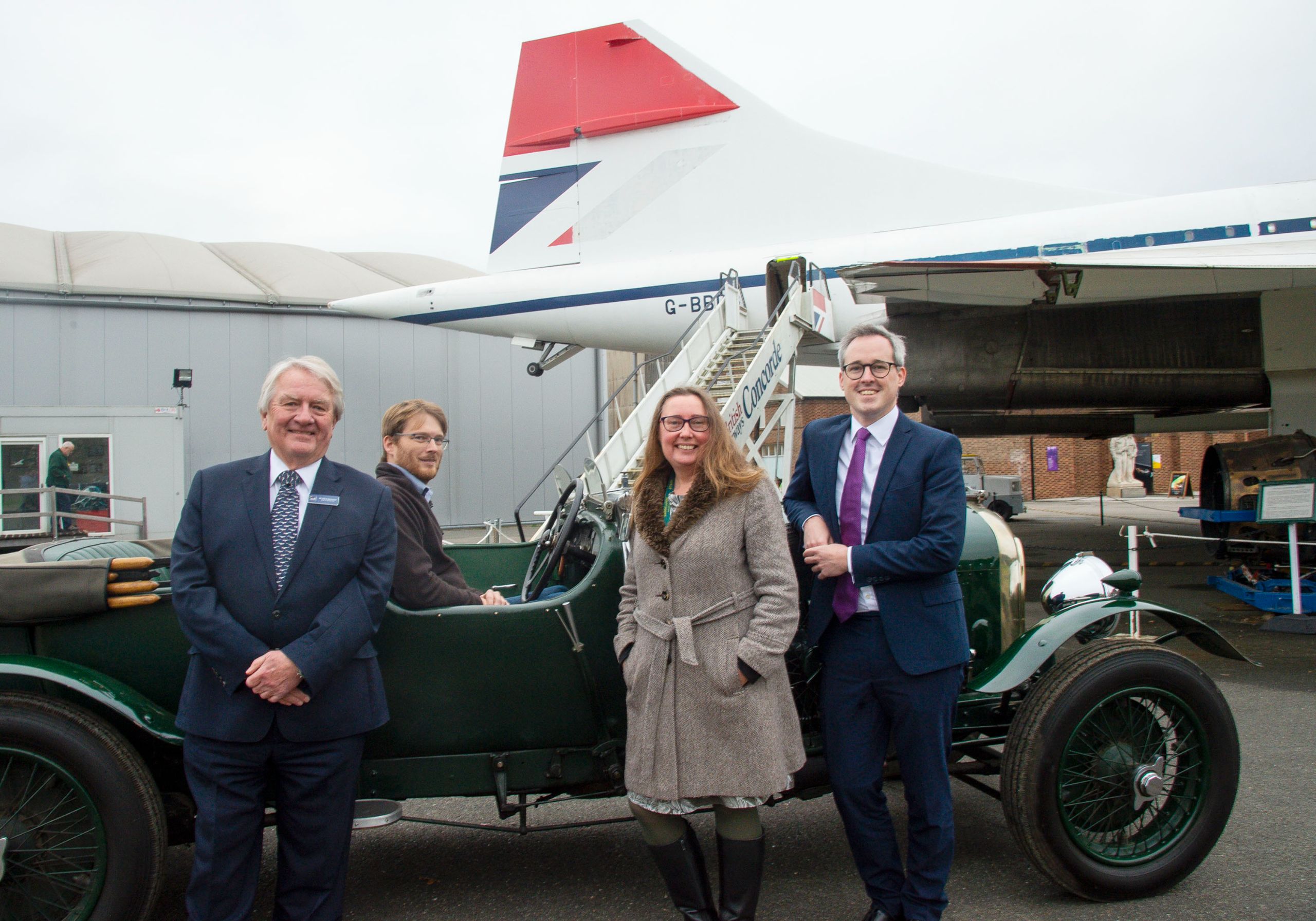 Lord Parkinson with CEO Tamalie Newbery and Captain Mike Bannister in front of Concorde