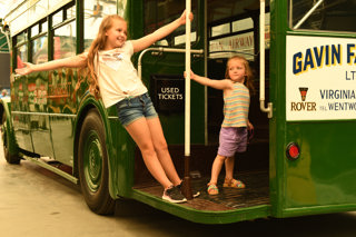 Brooklands Museum Surrey London Bus Museum Green Bus with Children